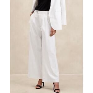 Banana Republic SIZE 8 White Linen Blend Pleated High-Rise Wide Leg Pants NWT